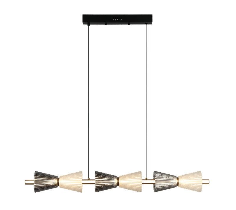 LÁMPARA DE TECHO COLGANTE  DECORATIVA LED 32W, INTERRUPTOR PARA ELEGIR TONALIDAD DE LUZ CCT: 30K 40K 60K , 110-240V, 50-60HZ, GRADO DE PROTECCION IP20, ACABADO NEGRO + BRASS.