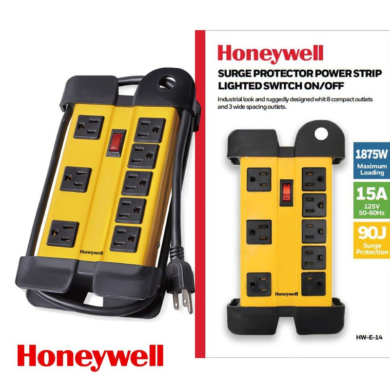 REGLETA DE PROTECCION 8-ENCHUFES CONTRA SOBRETENSIONES 90J 15A 125V 50-60HZ CARGA MAXIMA 1875W, MARCA HONEYWELL.