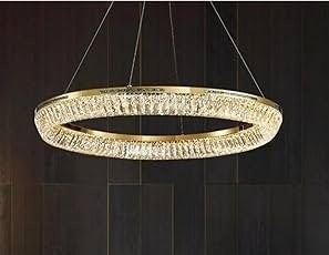 LÁMPARA COLGANTE DE  CRISTAL K9 CON LUZ LED 30W AJUSTE DE TONALIDAD CCT, 30K,40K,60K ACABADO GOLDEN/ METAL.