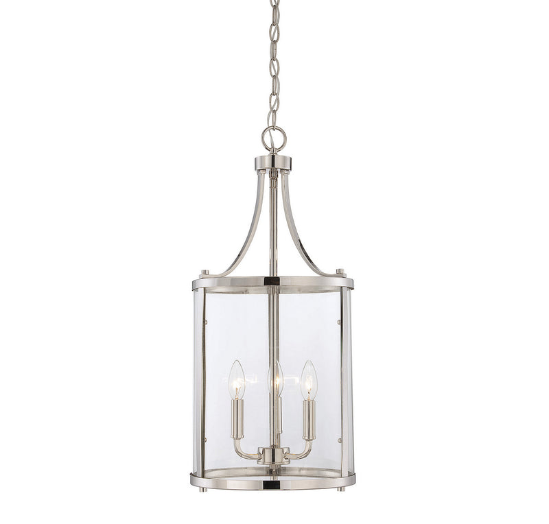 Three Light Foyer Pendant<br /><span style="color:#4AB0CE;">Entrega: 4-10 dias en USA</span><br /><span style="color:#4AB0CE;font-size:60%;">PREGUNTE POR ENTREGA EN PANAMA</span><br />Collection: Penrose<br />Finish: Polished Nickel