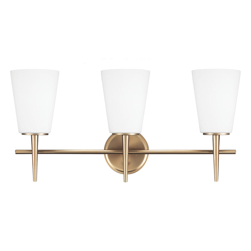 Three Light Wall / Bath<br /><span style="color:#4AB0CE;">Entrega: 4-10 dias en USA</span><br /><span style="color:#4AB0CE;font-size:60%;">PREGUNTE POR ENTREGA EN PANAMA</span><br />Collection: Driscoll<br />Finish: Satin Brass
