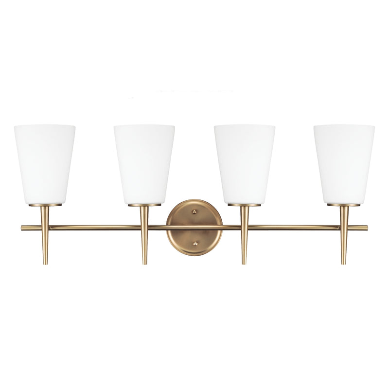 Four Light Wall / Bath<br /><span style="color:#4AB0CE;">Entrega: 4-10 dias en USA</span><br /><span style="color:#4AB0CE;font-size:60%;">PREGUNTE POR ENTREGA EN PANAMA</span><br />Collection: Driscoll<br />Finish: Satin Brass