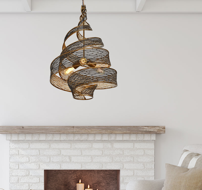 Three Light Pendant<br /><span style="color:#4AB0CE;">Entrega: 13-14 semanas en USA</span><br /><span style="color:#4AB0CE;font-size:60%;">PREGUNTE POR ENTREGA EN PANAMA</span><br />Collection: Flow<br />Finish: Hammered Ore