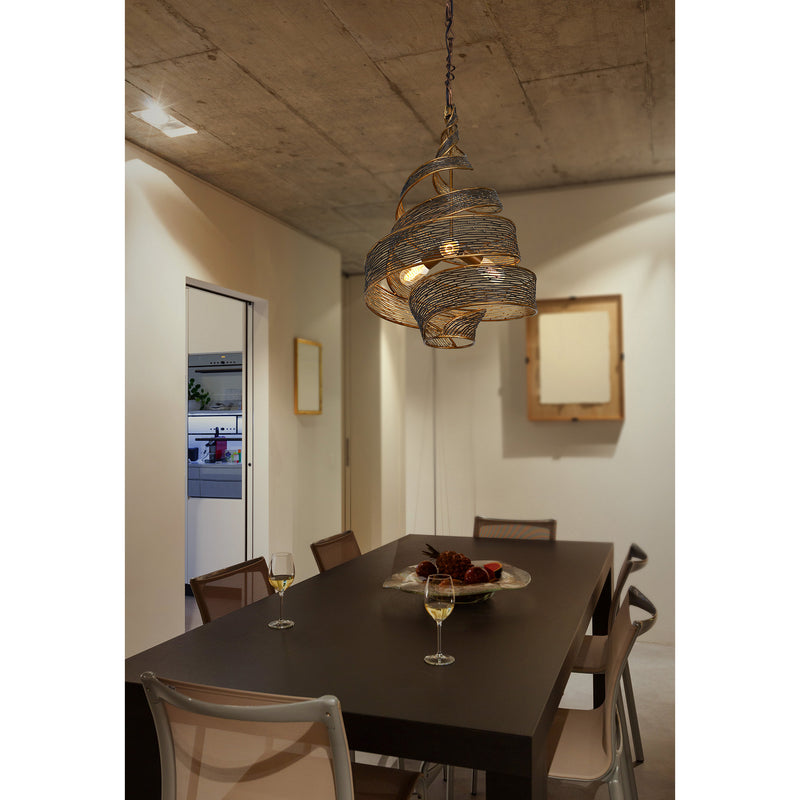 Three Light Pendant<br /><span style="color:#4AB0CE;">Entrega: 13-14 semanas en USA</span><br /><span style="color:#4AB0CE;font-size:60%;">PREGUNTE POR ENTREGA EN PANAMA</span><br />Collection: Flow<br />Finish: Hammered Ore