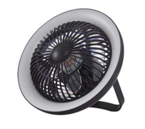 ABANICO CON LÁMPARA LED, C/GANCHO, 5W, EMITE 100LM, 5V,  2A, TONALIDAD DE 5000K, CRI90, ACABADO NEGRO.