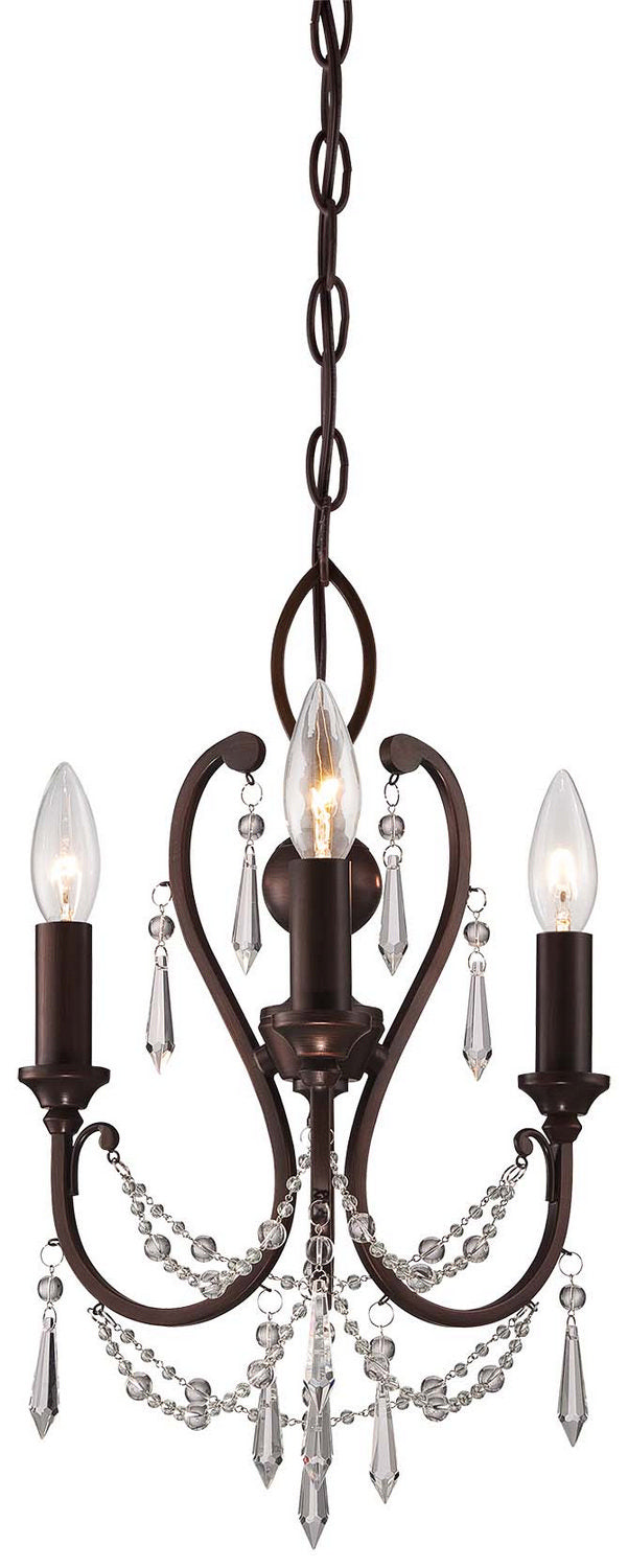 Three Light Mini Chandelier<br /><span style="color:#4AB0CE;">Entrega: 4-10 dias en USA</span><br /><span style="color:#4AB0CE;font-size:60%;">PREGUNTE POR ENTREGA EN PANAMA</span><br />Finish: Vintage Bronze