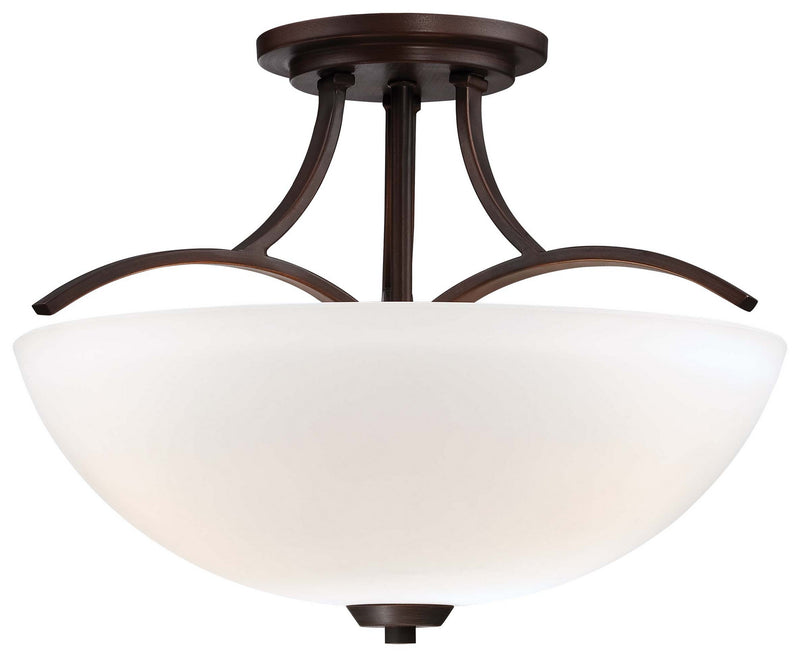 Three Light Semi Flush Mount<br /><span style="color:#4AB0CE;">Entrega: 4-10 dias en USA</span><br /><span style="color:#4AB0CE;font-size:60%;">PREGUNTE POR ENTREGA EN PANAMA</span><br />Collection: Overland Park<br />Finish: Vintage Bronze