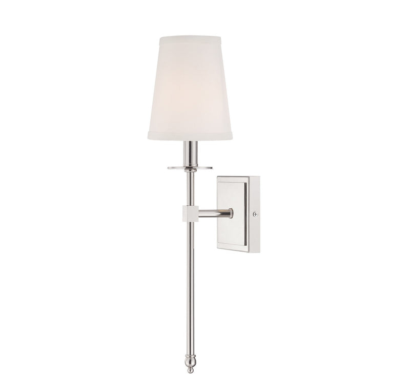 One Light Wall Sconce<br /><span style="color:#4AB0CE;">Entrega: 4-10 dias en USA</span><br /><span style="color:#4AB0CE;font-size:60%;">PREGUNTE POR ENTREGA EN PANAMA</span><br />Collection: Monroe<br />Finish: Polished Nickel