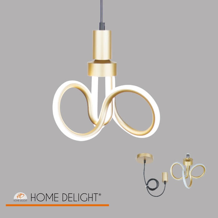 LÁMPARA DE TECHO COLGANTE DECORATIVA LED 18W, INTERRUPTOR CCT PARA ELEGIR TONALIDAD DE LUZ: 30K - 40K -  60K, 110-240V, 50-60HZ, IP20, CRI80, ACABADO DORADO.