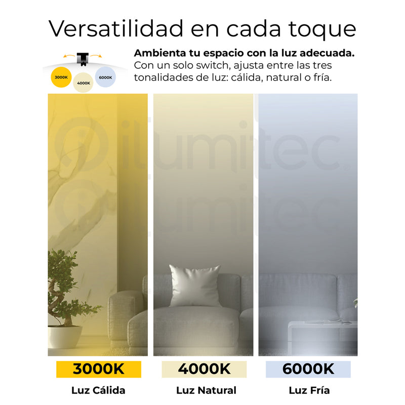 LÁMPARA DE TECHO DECORATIVA LED 28W,  INTERRUPTOR CCT PARA ELEGIR TONALIDAD DE LUZ: 30K,40K,60K, 110-240V, 50-60HZ, GRADO DE PROTECCION IP20, ACABADO DORADO.