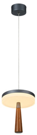 LÁMPARA DE TECHO COLGANTE DECORATIVA LED 12W, TONALIDAD DE 3000K, 100-240V, 50-60HZ, GRADO DE PROTECCION IP20, ACABADO GRIS OSCURO + ACRILICO + MADERA.