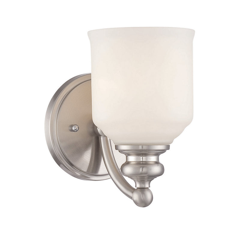 One Light Wall Sconce<br /><span style="color:#4AB0CE;">Entrega: 4-10 dias en USA</span><br /><span style="color:#4AB0CE;font-size:60%;">PREGUNTE POR ENTREGA EN PANAMA</span><br />Collection: Melrose<br />Finish: Satin Nickel