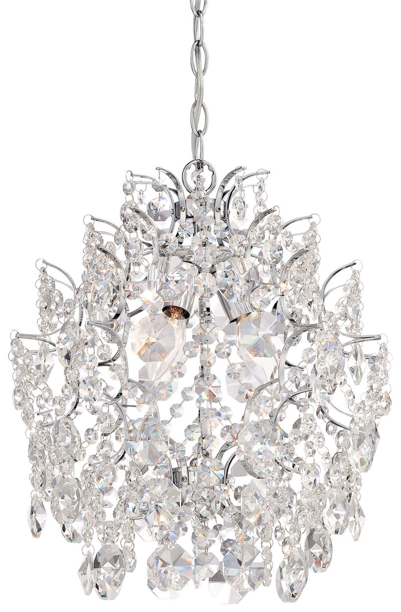 Three Light Mini Chandelier<br /><span style="color:#4AB0CE;">Entrega: 4-10 dias en USA</span><br /><span style="color:#4AB0CE;font-size:60%;">PREGUNTE POR ENTREGA EN PANAMA</span><br />Collection: Isabella's Crown<br />Finish: Chrome