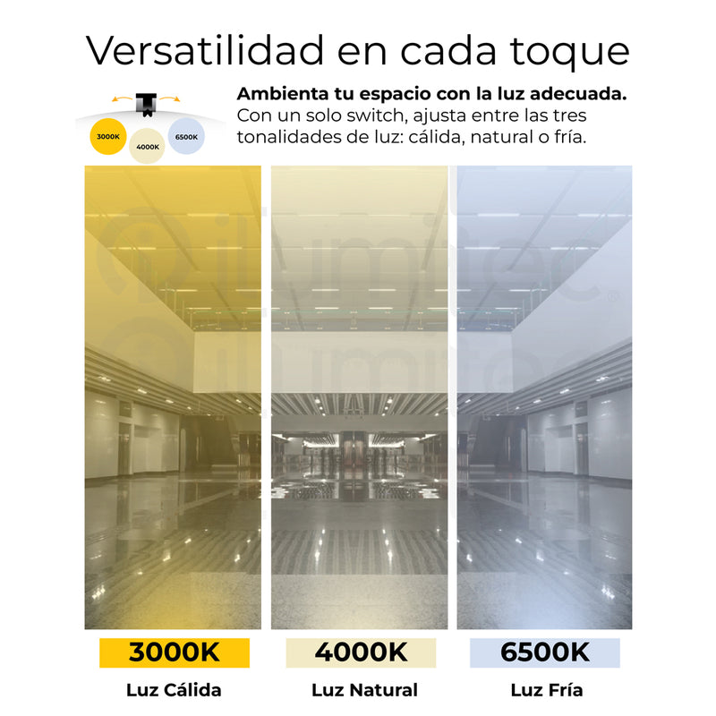 LÁMPARA DE TECHO LED SUPERFICIAL CUADRADA 18W, INTERRUPTOR PARA ELEGIR TONALIDAD DE LUZ CCT: 30K (1,430LM), 40K (1,580LM), 65K (1,430LM), 110-277V 50-60HZ, MARCA HONEYWELL.