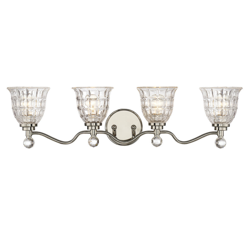 Four Light Bath Bar<br /><span style="color:#4AB0CE;">Entrega: 4-10 dias en USA</span><br /><span style="color:#4AB0CE;font-size:60%;">PREGUNTE POR ENTREGA EN PANAMA</span><br />Collection: Birone<br />Finish: Polished Nickel