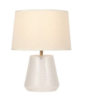 LÁMPARA DE MESA DECORATIVA 1XE27-60W (NO INCLUIDO) 110-240V,50-60HZ, GRADO DE PROTECCION IP20, ACABADO BLANCO + VIDRIO.