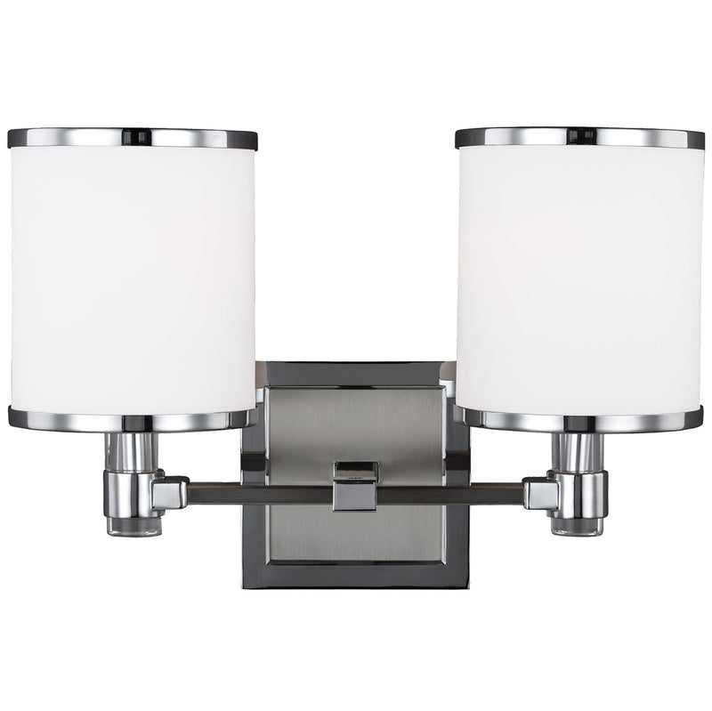 Two Light Vanity<br /><span style="color:#4AB0CE;">Entrega: 4-10 dias en USA</span><br /><span style="color:#4AB0CE;font-size:60%;">PREGUNTE POR ENTREGA EN PANAMA</span><br />Collection: Prospect Park<br />Finish: Satin Nickel / Chrome