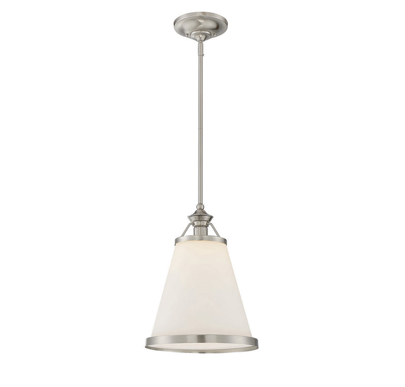 One Light Pendant<br /><span style="color:#4AB0CE;">Entrega: 4-10 dias en USA</span><br /><span style="color:#4AB0CE;font-size:60%;">PREGUNTE POR ENTREGA EN PANAMA</span><br />Collection: Ashmont<br />Finish: Satin Nickel