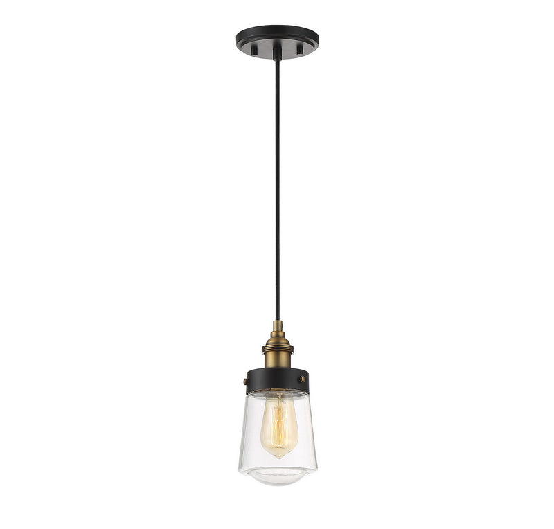 One Light Mini Pendant<br /><span style="color:#4AB0CE;">Entrega: 4-10 dias en USA</span><br /><span style="color:#4AB0CE;font-size:60%;">PREGUNTE POR ENTREGA EN PANAMA</span><br />Collection: Macauley<br />Finish: Vintage Black with Warm Brass