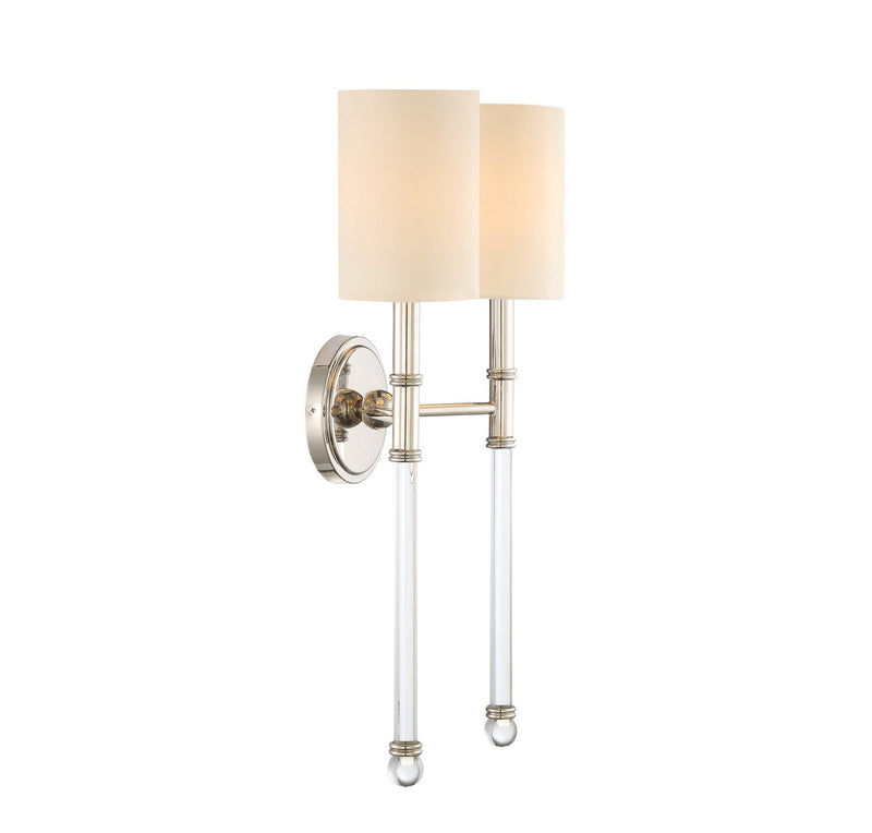 Two Light Wall Sconce<br /><span style="color:#4AB0CE;">Entrega: 4-10 dias en USA</span><br /><span style="color:#4AB0CE;font-size:60%;">PREGUNTE POR ENTREGA EN PANAMA</span><br />Collection: Fremont<br />Finish: Polished Nickel