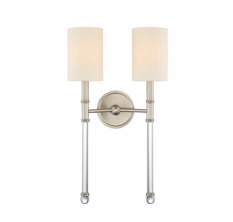 Two Light Wall Sconce<br /><span style="color:#4AB0CE;">Entrega: 4-10 dias en USA</span><br /><span style="color:#4AB0CE;font-size:60%;">PREGUNTE POR ENTREGA EN PANAMA</span><br />Collection: Fremont<br />Finish: Satin Nickel