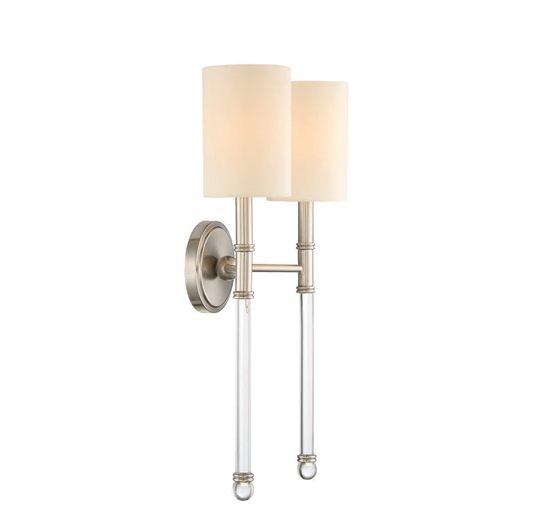 Two Light Wall Sconce<br /><span style="color:#4AB0CE;">Entrega: 4-10 dias en USA</span><br /><span style="color:#4AB0CE;font-size:60%;">PREGUNTE POR ENTREGA EN PANAMA</span><br />Collection: Fremont<br />Finish: Satin Nickel