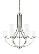 Nine Light Chandelier<br /><span style="color:#4AB0CE;">Entrega: 4-10 dias en USA</span><br /><span style="color:#4AB0CE;font-size:60%;">PREGUNTE POR ENTREGA EN PANAMA</span><br />Collection: Hanford<br />Finish: Brushed Nickel