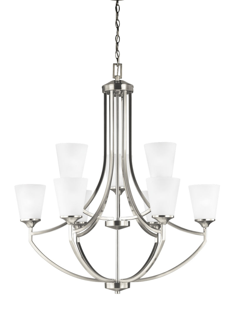Nine Light Chandelier<br /><span style="color:#4AB0CE;">Entrega: 4-10 dias en USA</span><br /><span style="color:#4AB0CE;font-size:60%;">PREGUNTE POR ENTREGA EN PANAMA</span><br />Collection: Hanford<br />Finish: Brushed Nickel