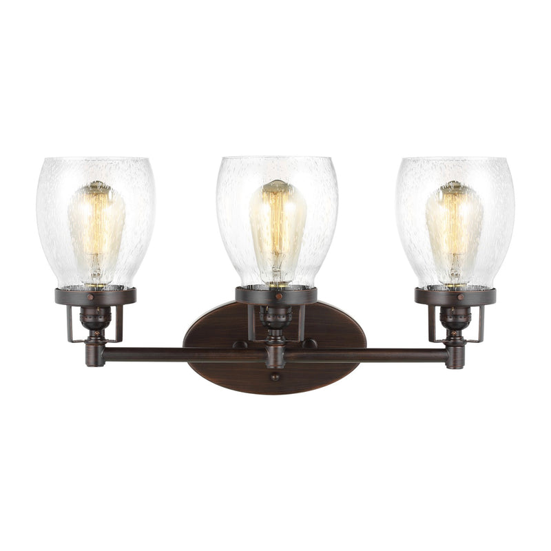 Three Light Wall / Bath<br /><span style="color:#4AB0CE;">Entrega: 4-10 dias en USA</span><br /><span style="color:#4AB0CE;font-size:60%;">PREGUNTE POR ENTREGA EN PANAMA</span><br />Collection: Belton<br />Finish: Bronze