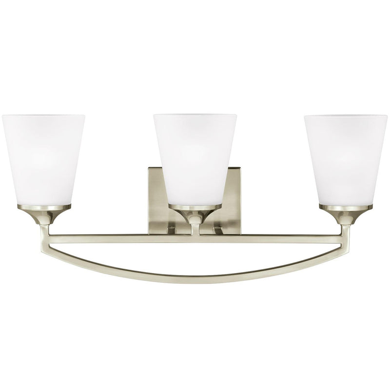Three Light Wall / Bath<br /><span style="color:#4AB0CE;">Entrega: 4-10 dias en USA</span><br /><span style="color:#4AB0CE;font-size:60%;">PREGUNTE POR ENTREGA EN PANAMA</span><br />Collection: Hanford<br />Finish: Brushed Nickel