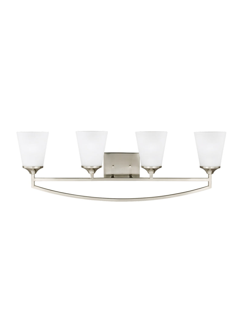 Four Light Wall / Bath<br /><span style="color:#4AB0CE;">Entrega: 4-10 dias en USA</span><br /><span style="color:#4AB0CE;font-size:60%;">PREGUNTE POR ENTREGA EN PANAMA</span><br />Collection: Hanford<br />Finish: Brushed Nickel