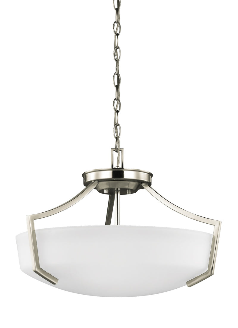 Three Light Semi-Flush Convertible Pendant<br /><span style="color:#4AB0CE;">Entrega: 4-10 dias en USA</span><br /><span style="color:#4AB0CE;font-size:60%;">PREGUNTE POR ENTREGA EN PANAMA</span><br />Collection: Hanford<br />Finish: Brushed Nickel