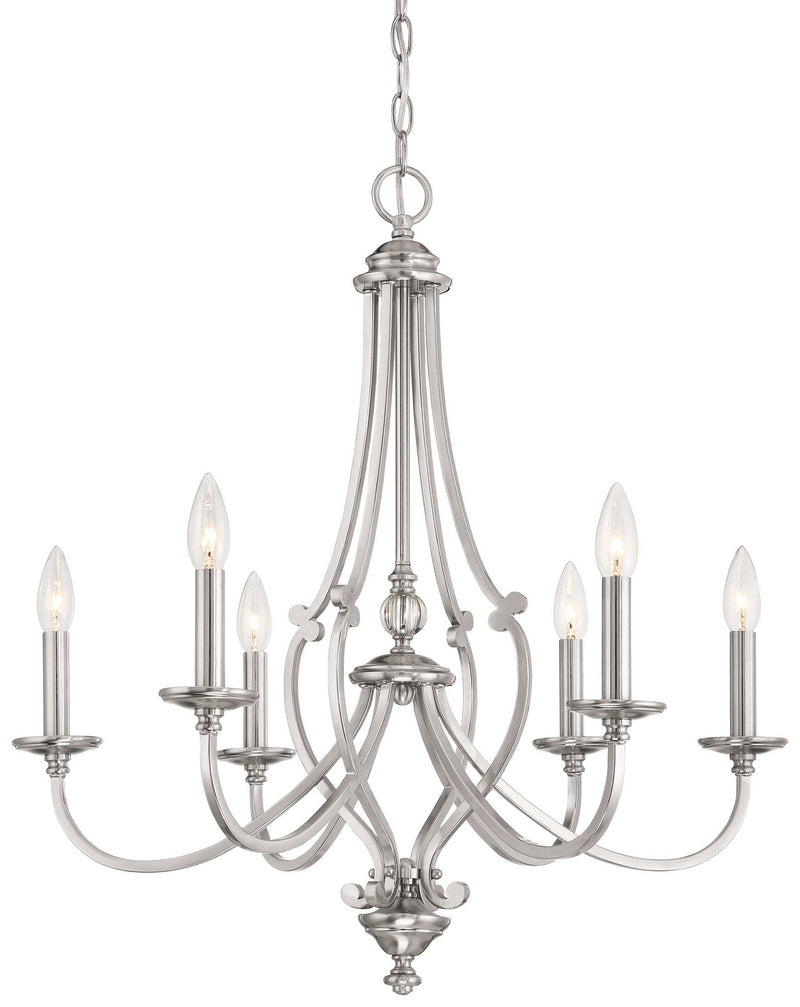 Six Light Chandelier<br /><span style="color:#4AB0CE;">Entrega: 4-10 dias en USA</span><br /><span style="color:#4AB0CE;font-size:60%;">PREGUNTE POR ENTREGA EN PANAMA</span><br />Collection: Savannah Row<br />Finish: Brushed Nickel