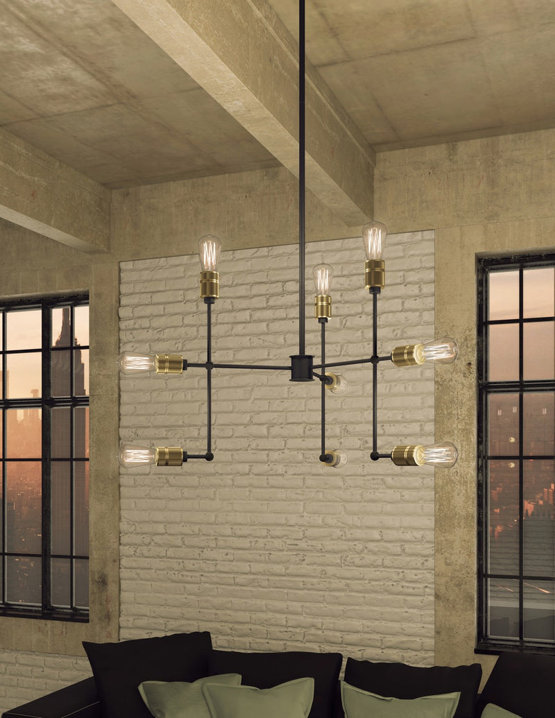 Nine Light Chandelier<br /><span style="color:#4AB0CE;">Entrega: 4-10 dias en USA</span><br /><span style="color:#4AB0CE;font-size:60%;">PREGUNTE POR ENTREGA EN PANAMA</span><br />Collection: Jersey<br />Finish: Vintage Brass