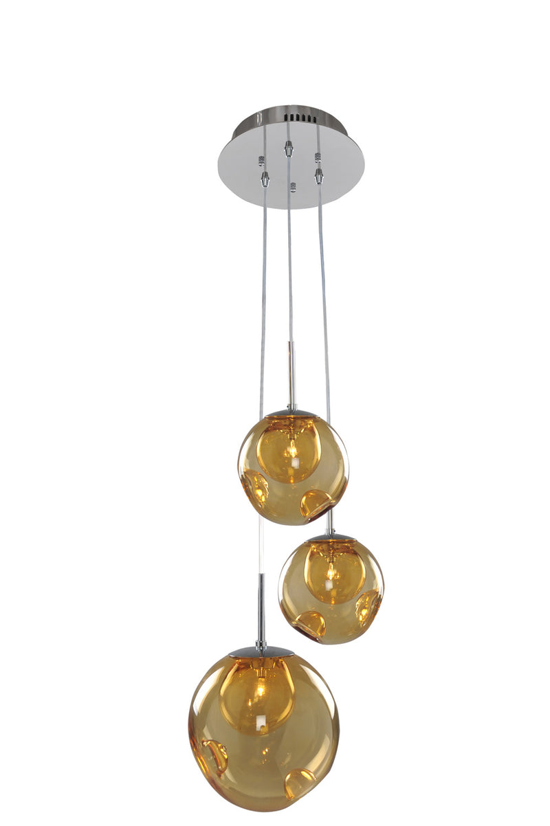 Kalco - 309540CH/AMBER - Three Light Pendant - Meteor - Chrome