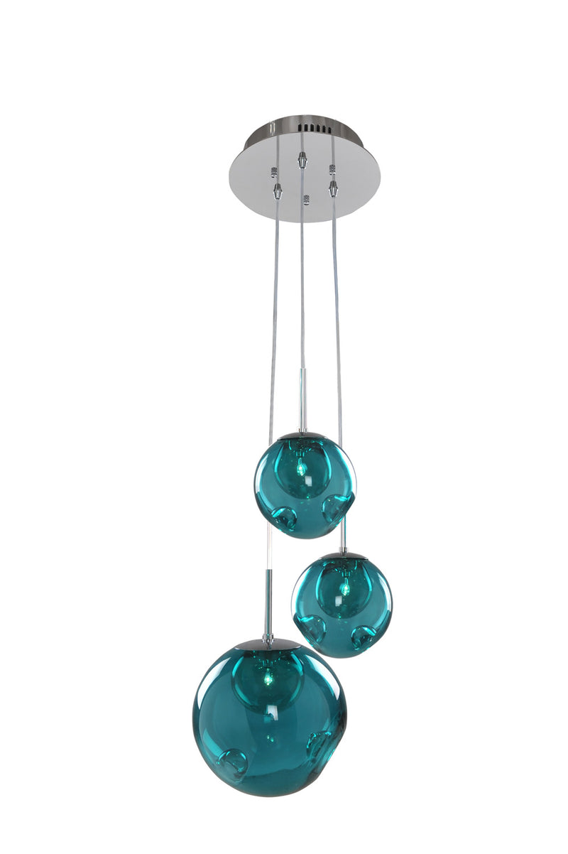 Kalco - 309540CH/AQUA - Three Light Pendant - Meteor - Chrome