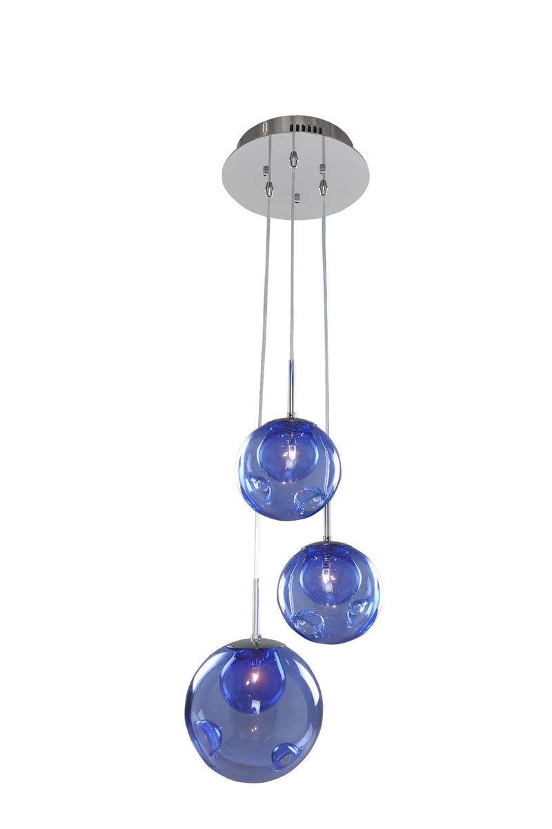 Kalco - 309540CH/SAPPH - Three Light Pendant - Meteor - Chrome