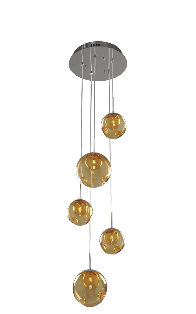 Kalco - 309541CH/AMBER - Five Light Pendant - Meteor - Chrome