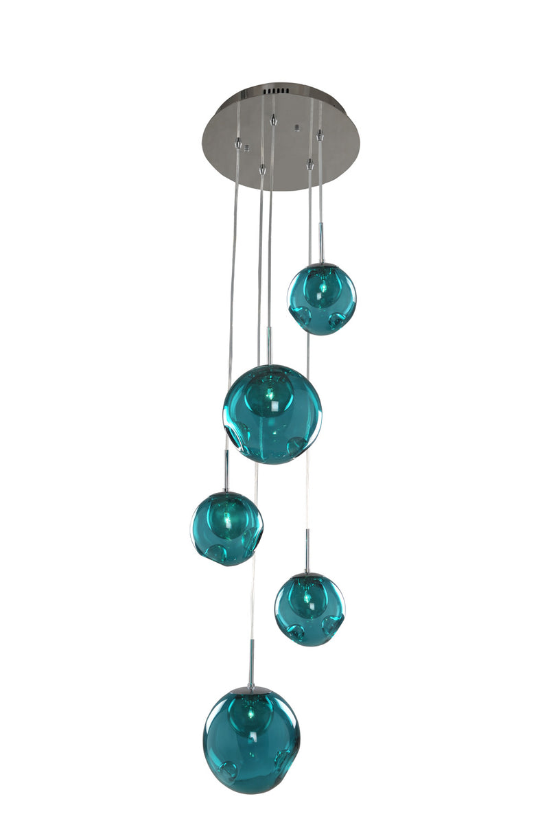 Kalco - 309541CH/AQUA - Five Light Pendant - Meteor - Chrome