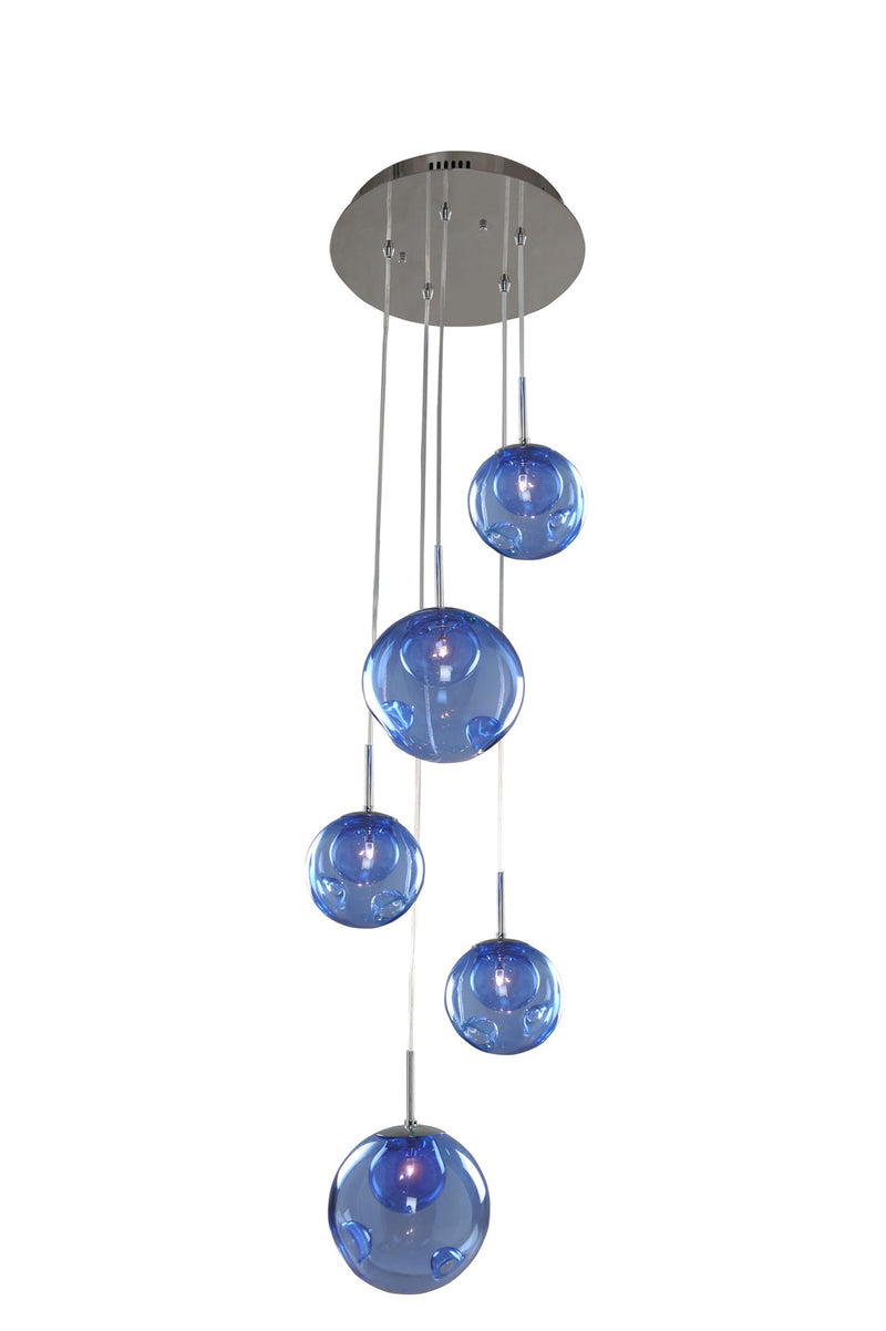 Kalco - 309541CH/SAPPH - Five Light Pendant - Meteor - Chrome