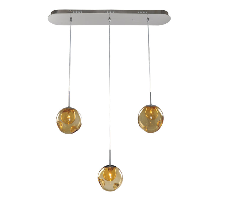 Kalco - 309542CH/AMBER - Three Light Island Pendant - Meteor - Chrome