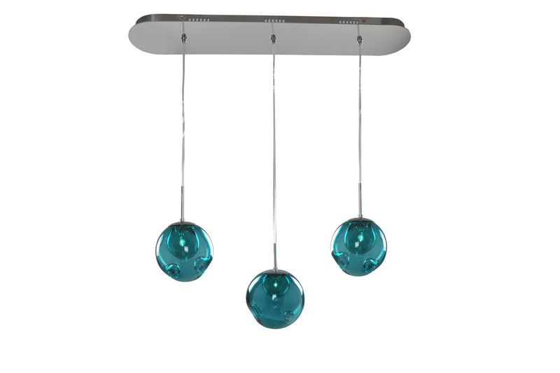 Kalco - 309542CH/AQUA - Three Light Island Pendant - Meteor - Chrome