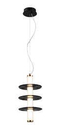 LÁMPARA DE TECHO COLGANTE DECORATIVA LED 16W, INTERRUPTOR CCT PARA ELEGIR TONALIDAD DE LUZ: 30K - 40K - 60K, 110-240V 50-60HZ, ACABADO NEGRO + BRASS.