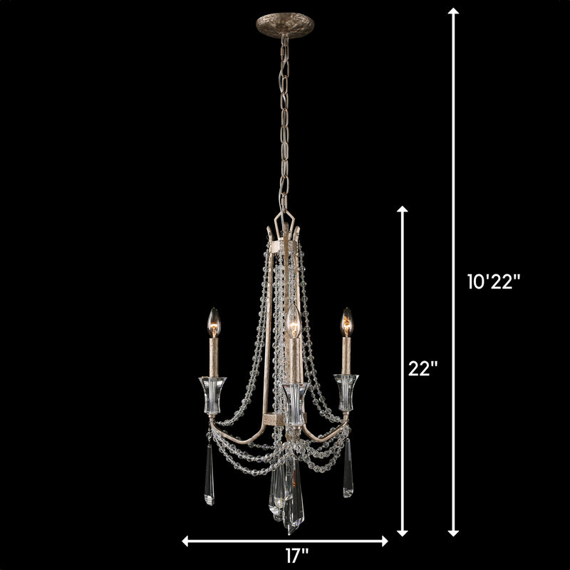 Three Light Chandelier<br /><span style="color:#4AB0CE;">Entrega: 4-10 dias en USA</span><br /><span style="color:#4AB0CE;font-size:60%;">PREGUNTE POR ENTREGA EN PANAMA</span><br />Collection: Barcelona<br />Finish: Transcend Silver