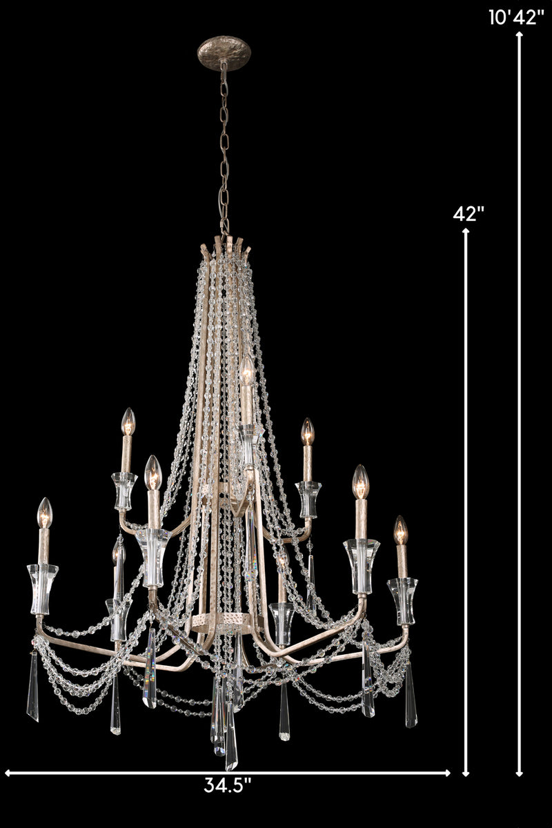 Nine Light Chandelier<br /><span style="color:#4AB0CE;">Entrega: 4-10 dias en USA</span><br /><span style="color:#4AB0CE;font-size:60%;">PREGUNTE POR ENTREGA EN PANAMA</span><br />Collection: Barcelona<br />Finish: Transcend Silver