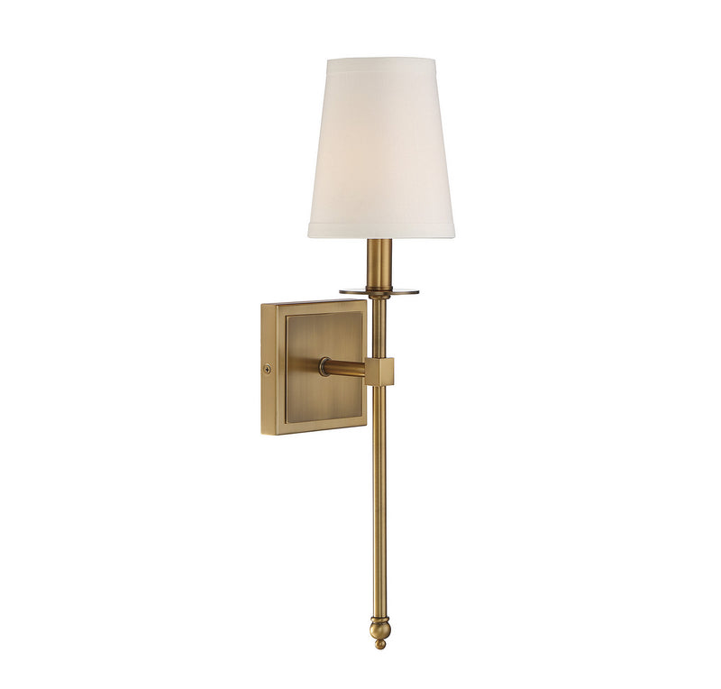 One Light Wall Sconce<br /><span style="color:#4AB0CE;">Entrega: 4-10 dias en USA</span><br /><span style="color:#4AB0CE;font-size:60%;">PREGUNTE POR ENTREGA EN PANAMA</span><br />Collection: Monroe<br />Finish: Warm Brass