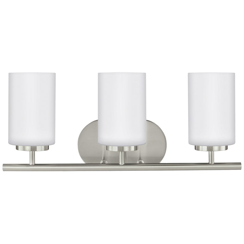 Three Light Wall / Bath<br /><span style="color:#4AB0CE;">Entrega: 4-10 dias en USA</span><br /><span style="color:#4AB0CE;font-size:60%;">PREGUNTE POR ENTREGA EN PANAMA</span><br />Collection: Oslo<br />Finish: Brushed Nickel