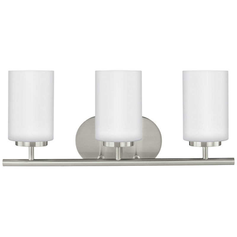 Three Light Wall / Bath<br /><span style="color:#4AB0CE;">Entrega: 4-10 dias en USA</span><br /><span style="color:#4AB0CE;font-size:60%;">PREGUNTE POR ENTREGA EN PANAMA</span><br />Collection: Oslo<br />Finish: Brushed Nickel