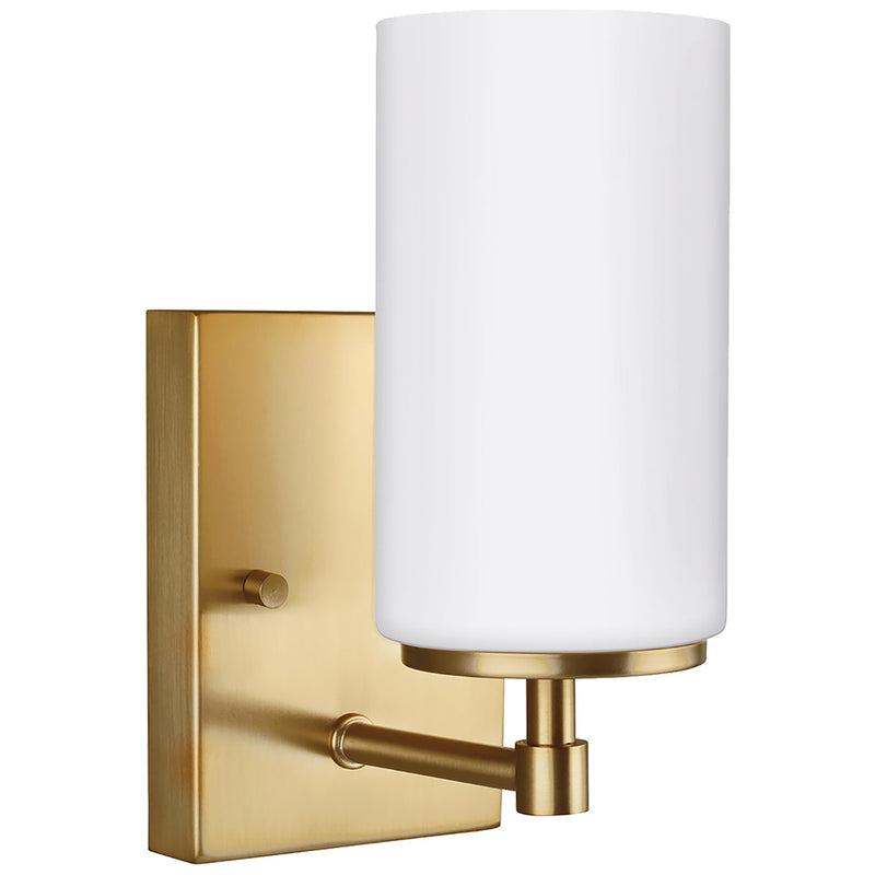 One Light Wall / Bath Sconce<br /><span style="color:#4AB0CE;">Entrega: 4-10 dias en USA</span><br /><span style="color:#4AB0CE;font-size:60%;">PREGUNTE POR ENTREGA EN PANAMA</span><br />Collection: Alturas<br />Finish: Satin Brass
