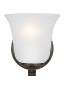 One Light Wall / Bath Sconce<br /><span style="color:#4AB0CE;">Entrega: 4-10 dias en USA</span><br /><span style="color:#4AB0CE;font-size:60%;">PREGUNTE POR ENTREGA EN PANAMA</span><br />Collection: Emmons<br />Finish: Bronze